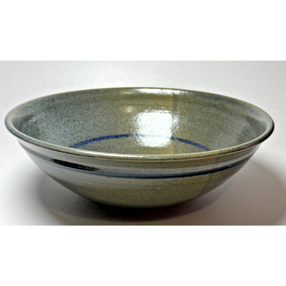 Studio Art Pottery Bowl Signed Ferris 83 Cobalt Blue Iris Flowers Salt Glaze 10" - Picture 2 of 5